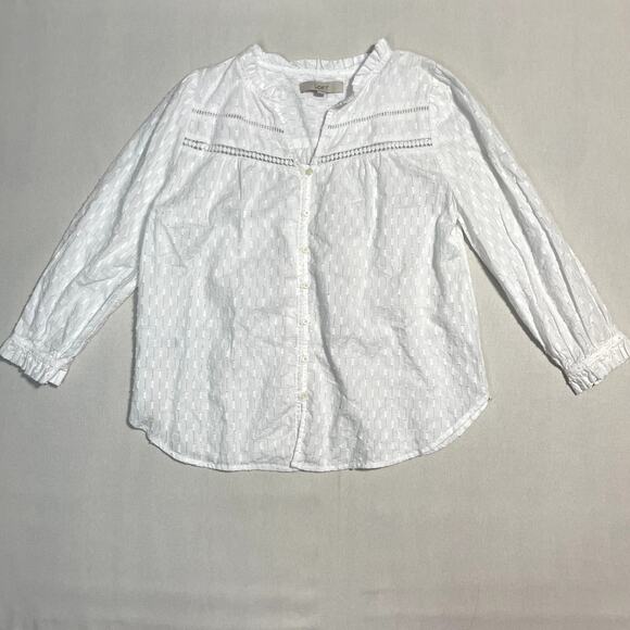 LOFT White Textured Striped Long Sleeve Blouse Top - Size S - Picture 2 of 7